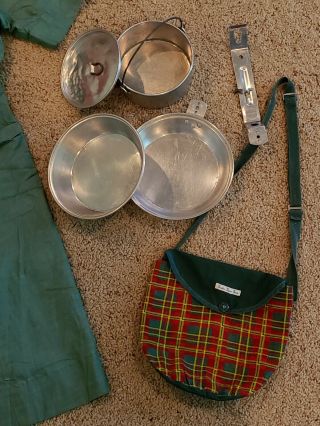 Vintage 1950 - 60 ' s GREEN GIRL SCOUT Uniform Girls Size Dress with Mess Kit 3