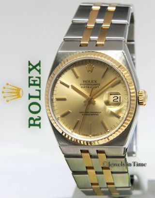 Rolex Datejust OysterQuartz 18k Gold & Steel Champagne Dial Mens Watch 17013 2