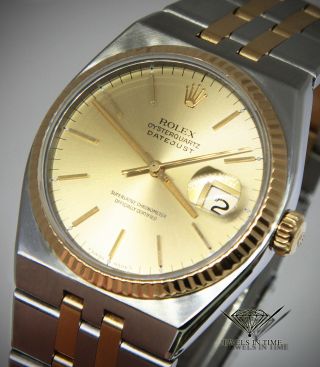 Rolex Datejust OysterQuartz 18k Gold & Steel Champagne Dial Mens Watch 17013 3