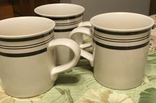 Set Of Three (3) Vintage Ralph Lauren Black Cafe Stripe Mugs Coffee Cups (22243)