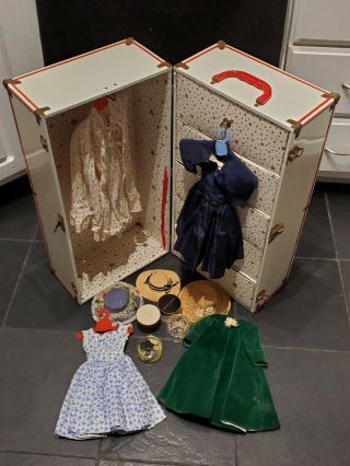 Vtg 50s Madame Alexander Cissy Doll Large Wardrobe Case & Tagged Clothing Access