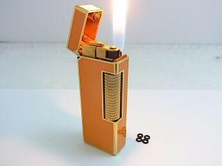 Dunhill Rollagas Lighter Orange Lacquer Gold Gas Leaks W/4p O - Rings Auth Swiss