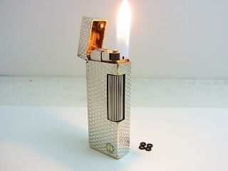 Dunhill Rollagas Lighter D Mark Silver Gas Leaks W/4p O - Rings Auth Swiss (c