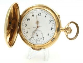 14k Swiss Quarter Repeater Chronograph Hunter Pocket Watch Antique Runs Nr 7182