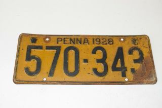 Vintage Antique 1928 Pennsylvania Pa License Plate Tag Penna Keystone 570 - 343