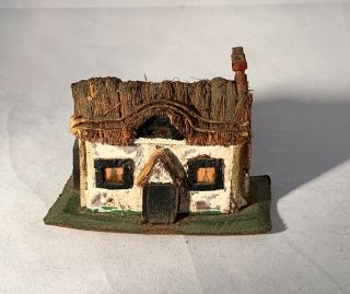 Vintage Hand Made Miniature Thatch - Roofed Cottage - 2.  5” Tall X 3.  5” Wide