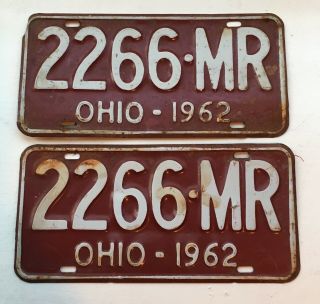 1962 Vintage Ohio License Plate Matching Pair Set