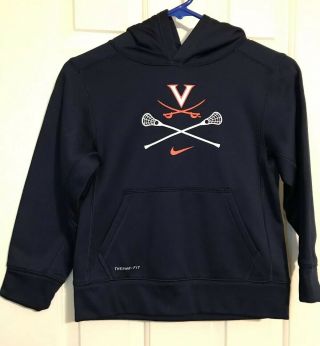 Nike Therma Fit University Of Virginia Uva Lacrosse Hoodie Sweatshirt Youth S