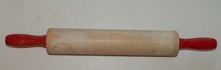 Vintage Red Handle Wooden Rolling Pin 16 " Baking Pastry Cookies Kitchen