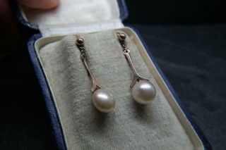 Lovely Antique Edwardian 9ct Rose Gold & Faux Pearl Earrings