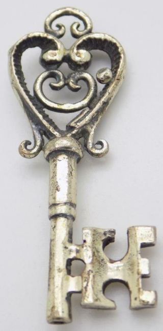 Vintage Solid Silver Italian Made Real Life Size Heart Key Decorative Stamped