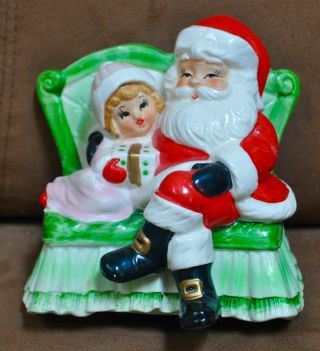 Vintage Josef Originals Christmas Santa And Little Girl Rocking Music Box
