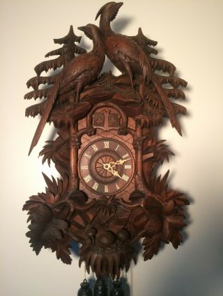 Antique Black Forest Quail Cuckoo Clock.  Pheasants.  Hard To Find
