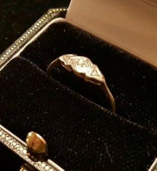 Antique Art Deco 9ct Gold & Platinum Ring Set With Diamonds.  Size L 1/2