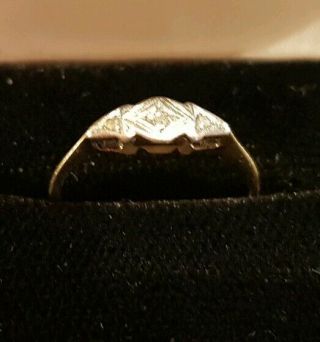 Antique Art Deco 9ct Gold & Platinum Ring set with Diamonds.  Size L 1/2 3