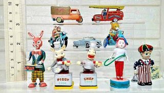 Set Of 10 Miniatures Imitation Vintage Tin Toys Car Gashapon Pvc Figure Bandai