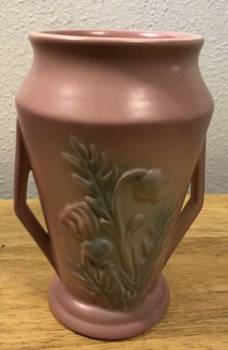 Vintage Usa (hull?) 51 - 6 1/2 " Thistle Vase Rose/green Matte