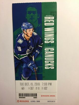 Vancouver Canucks Vs Detroit Red Wings October 15,  2019 Ticket Stub