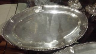 2500g High Class Sterling Silver 916 Server Set Of 2 Oval Trays Pearl Design