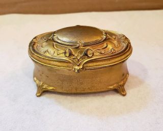 Vintage Metal Jewelry Trinket Box Casket " W.  B.  Mfg.  Co.  " Gold Color
