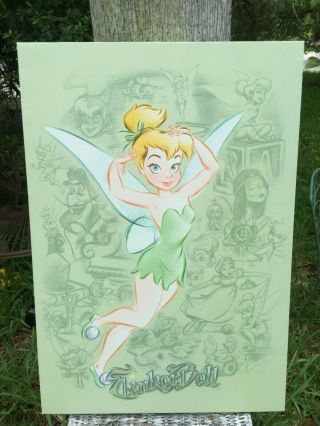 Large Rare Vintage Disney Tinkerbell Fairy Canvas Art Print Greens
