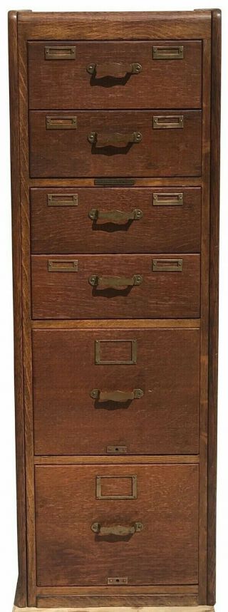 20th C Antique Arts & Crafts / Mission Oak 6 Drawer File Cabinet Library Bureau