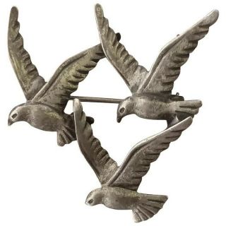 Vintage Beau Sterling Silver 3 Flying Birds Pin Brooch