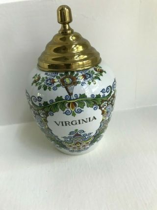 Vintage " Virginia " Delft Tobacco Jar Made In Holland