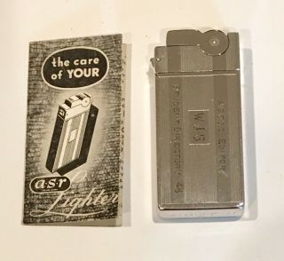 Vintage A.  S.  R.  Ascot " Push Button " Cigarette Lighter U.  S.  A.  Engraved/see Photos