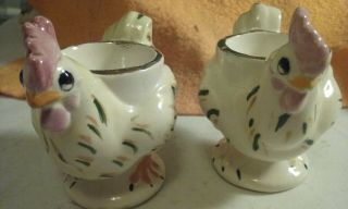 Chicken Egg Cups Vintage Hand Painted Gold Rim 2 1/2 " Tall