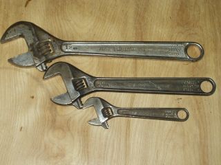 3 Vintage Proto Los Angeles Adjustable Wrenches: 6 ",  10 " & 12 " (clik - Stop)