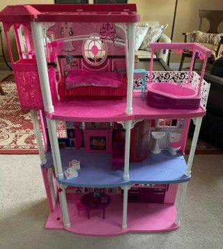 Barbie Pink 3 Story Dream Townhouse With Elevator And Accessories Shown
