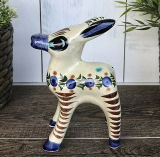 Vintage Tonala Jal Mexico Hand Painted Donkey Burro - Clay Pottery Signed Cat