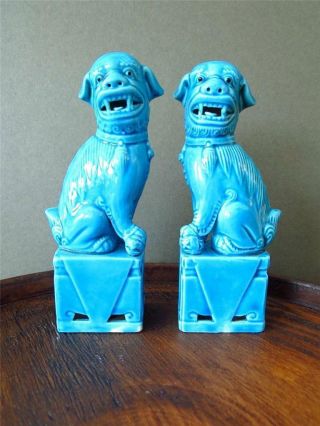 Vintage Turquoise Blue Chinese Foo Dog Figurines Statues Foo Dogs