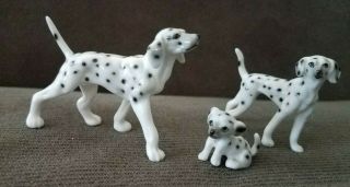 Vintage Miniature Dalmatian Family,  Porcelain,  Set Of 3,  Largest Is 2 " Tall