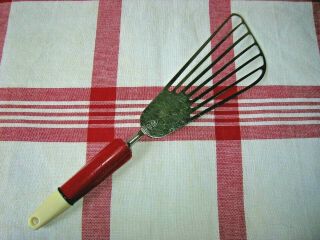 Vintage A & J Batter Beater With Red/cream Wood Handle Usa 12 "