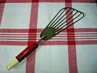 VINTAGE A & J BATTER BEATER WITH Red/Cream WOOD HANDLE USA 12 