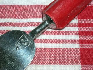 VINTAGE A & J BATTER BEATER WITH Red/Cream WOOD HANDLE USA 12 