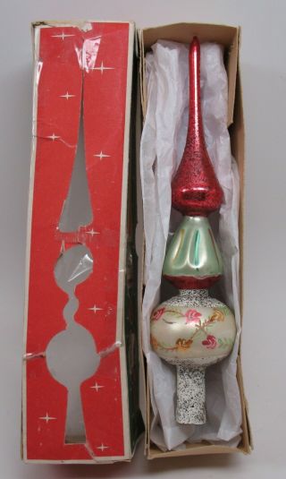 Vtg Mcm 9” Mercury Glass Hand Painted Christmas Tree Topper Made In Poland W/box