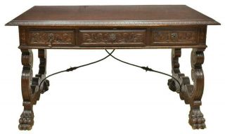 SPANISH RENAISSANCE REVIVAL CARVED LIBRARY DESK,  19th century (1800s) 2