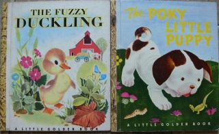 2 Vintage Little Golden Books The Poky Little Puppy,  The Fuzzy Duckling