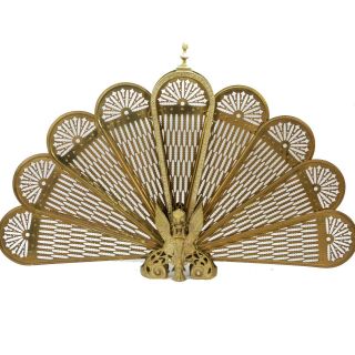 Vintage Brass Peacock Fan Fireplace Screen Winged Gargoyle Gothic Victorian
