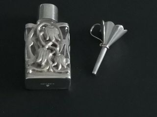 Miniature Arts & Crafts Style Solid Silver Perfume Scent Bottle & Funnel London