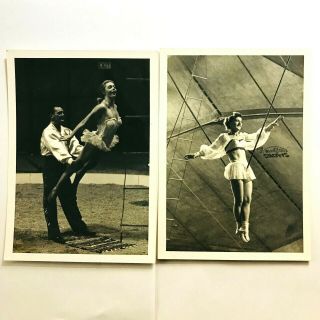 Vintage B/w Photo Snapshot High Wire Circus Carnival Show Lady Acrobat Image