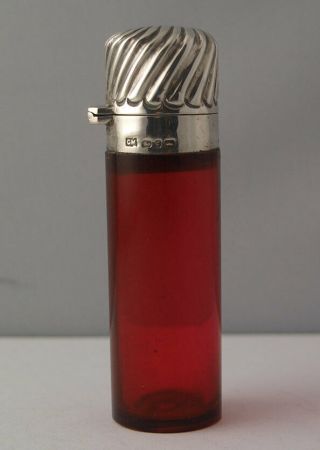 Victorian Solid Silver Ruby Glass Scent Bottle - Birm.  1890