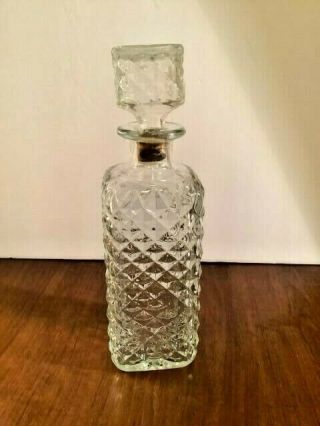 Vintage Clear Diamond Cut Glass Decorative Bottle Decanter Cork Stopper 11 "