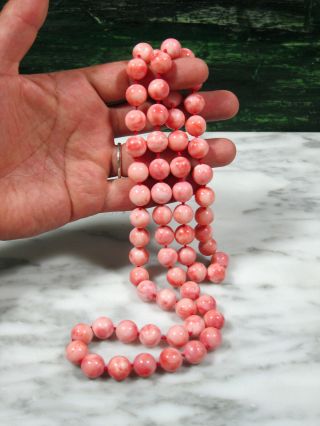 Huge Vintage Natural Pink Angel Skin Coral 12mm Beaded Necklace 36 " 163.  4 Grams
