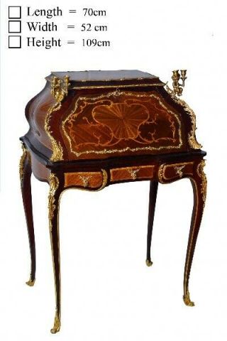 Fine Louis Xv Style Gilt Bronze Mounted Inlaid Marquetry Bureau De Dame Desk