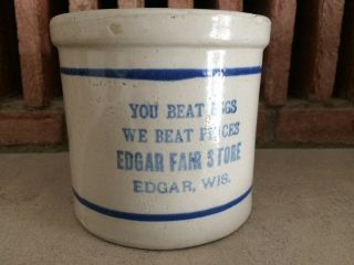 Antique Edgar Fair Store Red Wing Advertising Beater Jar Stoneware,  Edgar,  Wis
