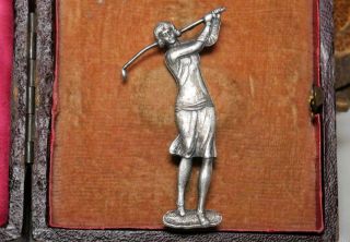 Divine Rare Antique Art Deco Solid Silver Lady Golfer Brooch Golf Swing
